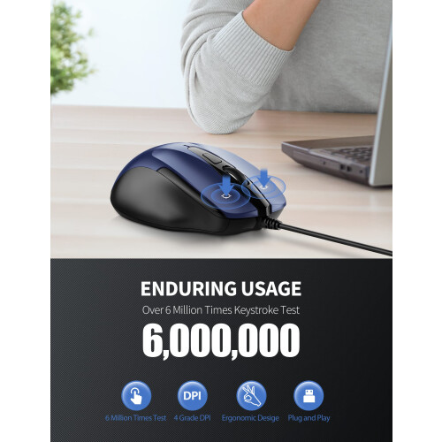TeckNet TECKNET USB Wired Mouse, 6400 DPI Mice 4 Adjustable DPI with 6-Button Corded Mouse, Optical Computer Mouse with Ergonomic Design for Laptop, 2