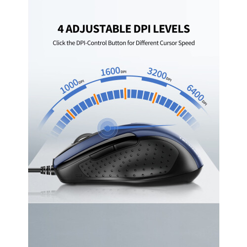 TeckNet TECKNET USB Wired Mouse, 6400 DPI Mice 4 Adjustable DPI with 6-Button Corded Mouse, Optical Computer Mouse with Ergonomic Design for Laptop, 1