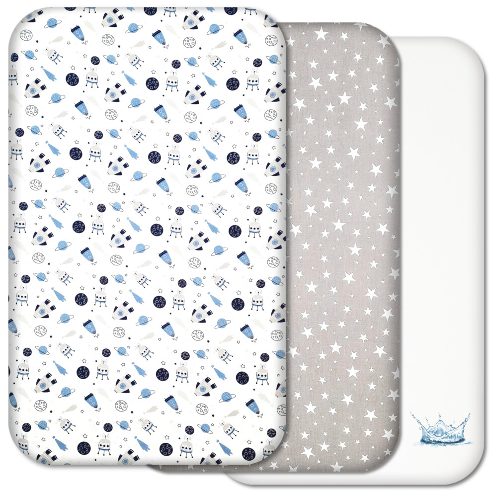 Selemavi Next To Me Crib Sheets - 3Pc Crib Fitted Sheet Set - 2 Fitted Cotton Sheets And 1 Waterproof Mattress Protector For Bedside Cribs - 100% Organic