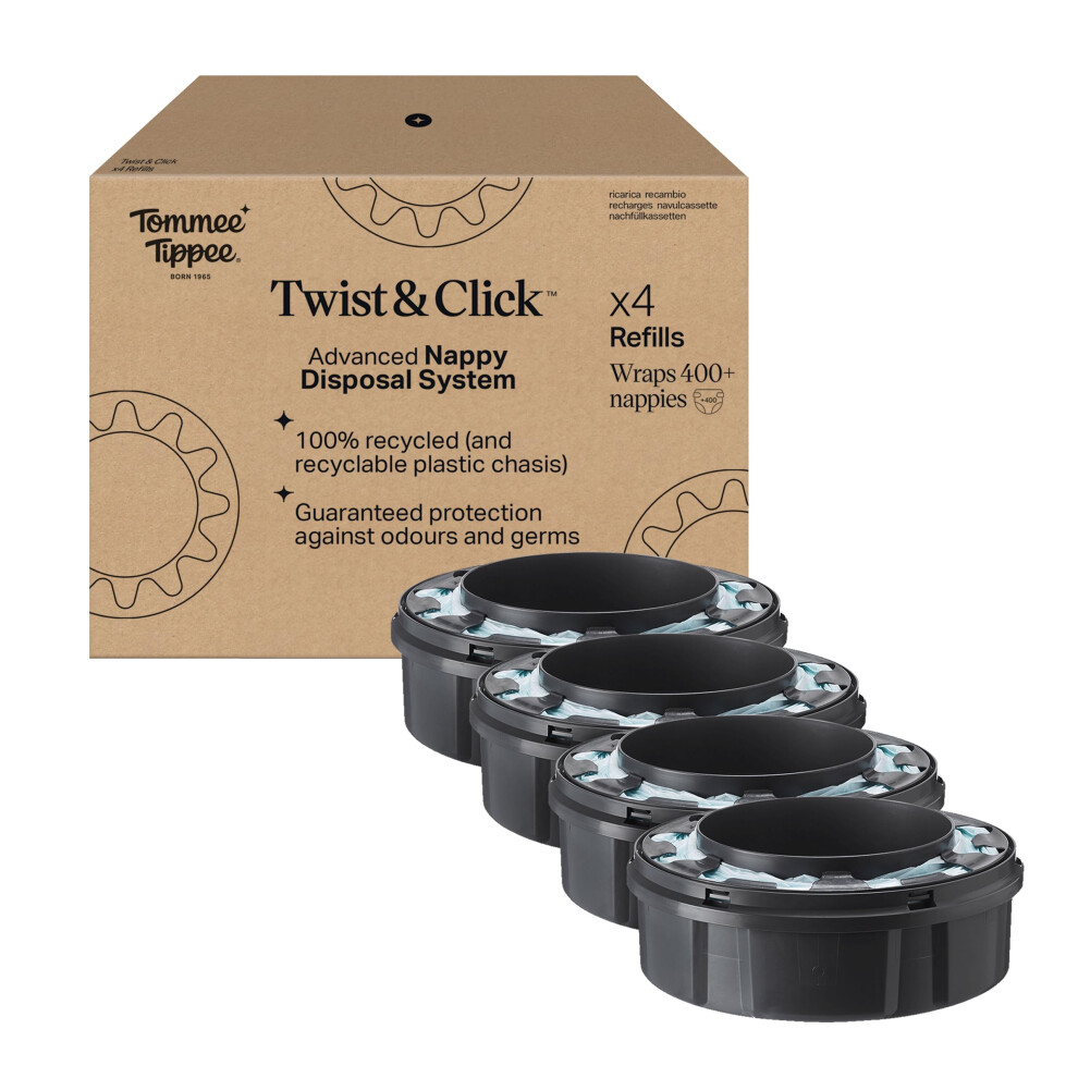 Tommee Tippee Twist and Click Advanced Nappy Bin Original Refill Cassettes, Exclusive Pack of 4, for Easy refill and Great value (pack may vary)-image-OPC-PMXVRKN-NEW