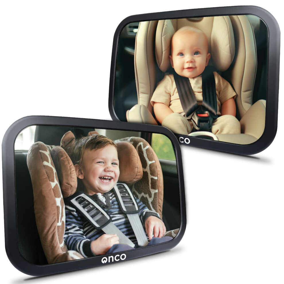 Onco Baby Car Mirror (2 Pack) - 100% Shatterproof & Shakeproof, Award-Winning Car Mirror Baby Rear View, Non-Slip With 360? Rotation, Newborn