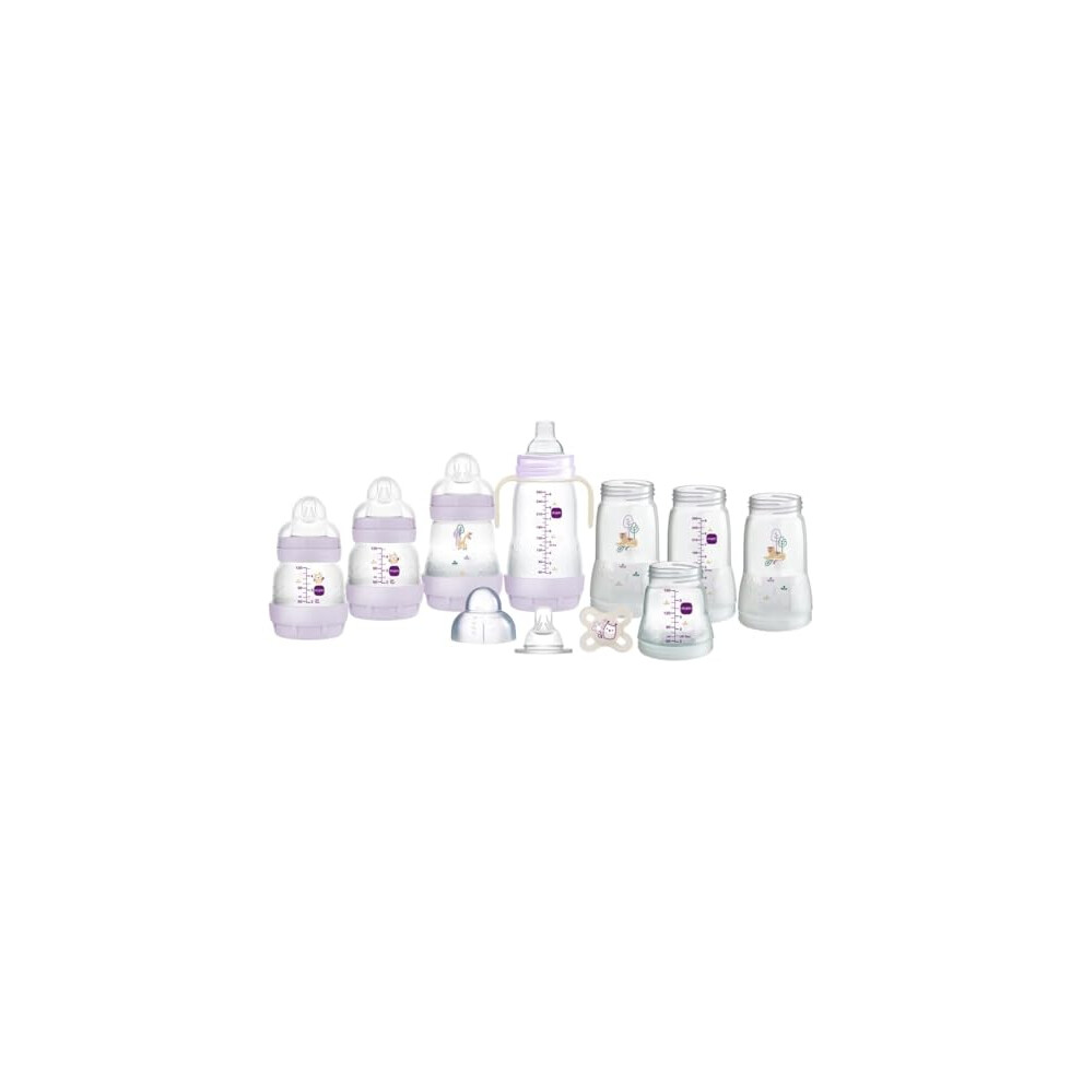 Mam Easy Start Self Sterilising Anti Colic Starter Set, Newborn Bottle Set And Soother, Newborn Essentials, Purple (Designs May Vary)