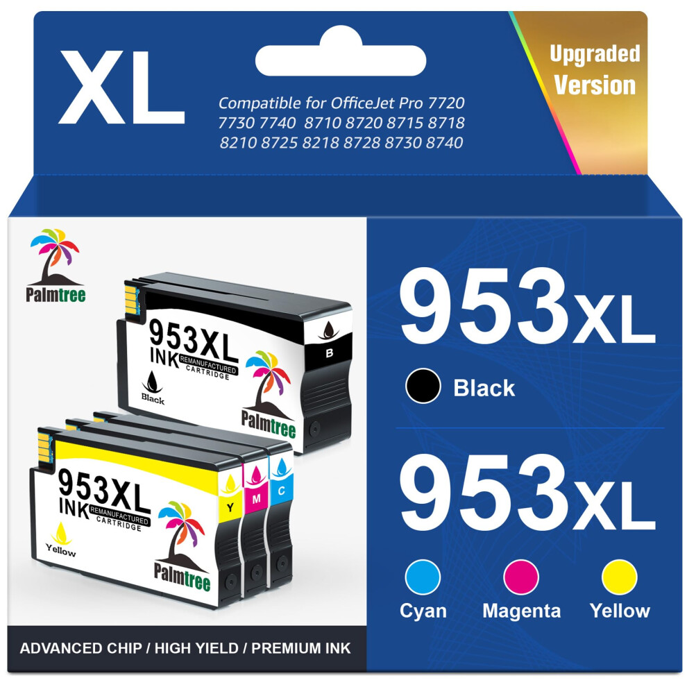 Palmtree 953XL 953 Xl Remanufactured For Hp 953XL Ink Cartridges Multipack For Hp Officejet Pro 7720 Ink Cartridges Pro 7740 8710 8720 8725 8715 8730 8000002246774
