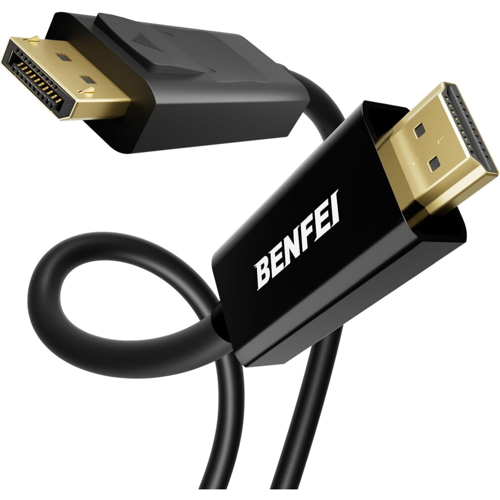 Benfei Displayport To Hdmi 1.8M Cable, 2 Pack Dp Display Port To Hdmi Hdtv 1080P Adapter Male To Male Converter -Plated Cord For Lenovo, Dell, Hp, Gold 8000002251068