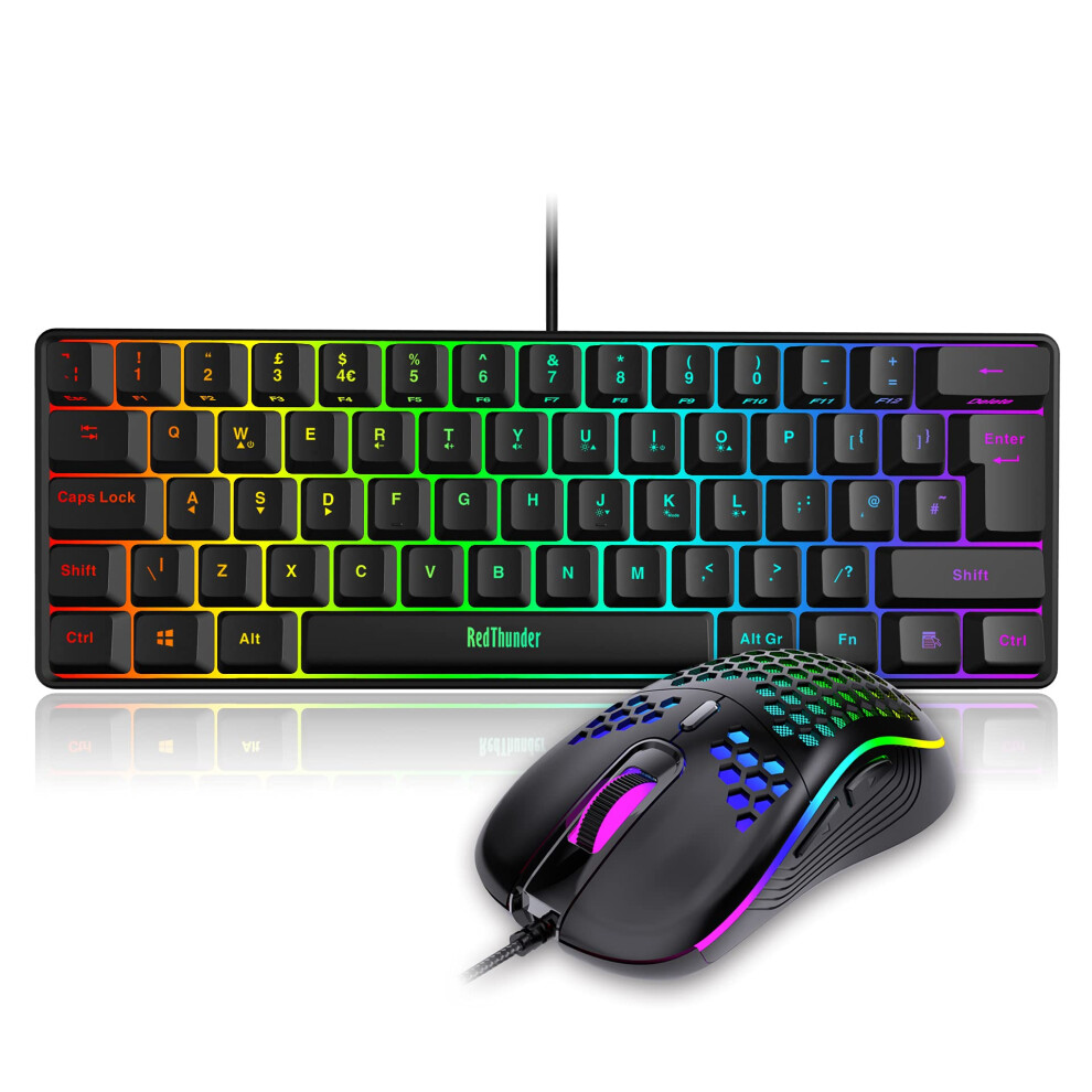 Redthunder 60% Rgb Gaming Keyboard And Mouse Combo, Uk Layout Ultra Compact Backlit Mini Keyboard, Lightweight 7200 Dpi Cellular Optical Mouse, 8000002251402