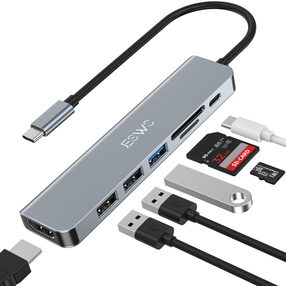 Jeswo Usb C Hub, Usb C Adapter, 7 In 1 Multiport Adapter With Usb C To Hdmi 4K, Usb 3.0 Usb-A Port, 100W Pd, Sd/Tf Card Reader, Usb C Dock For 8000002246958