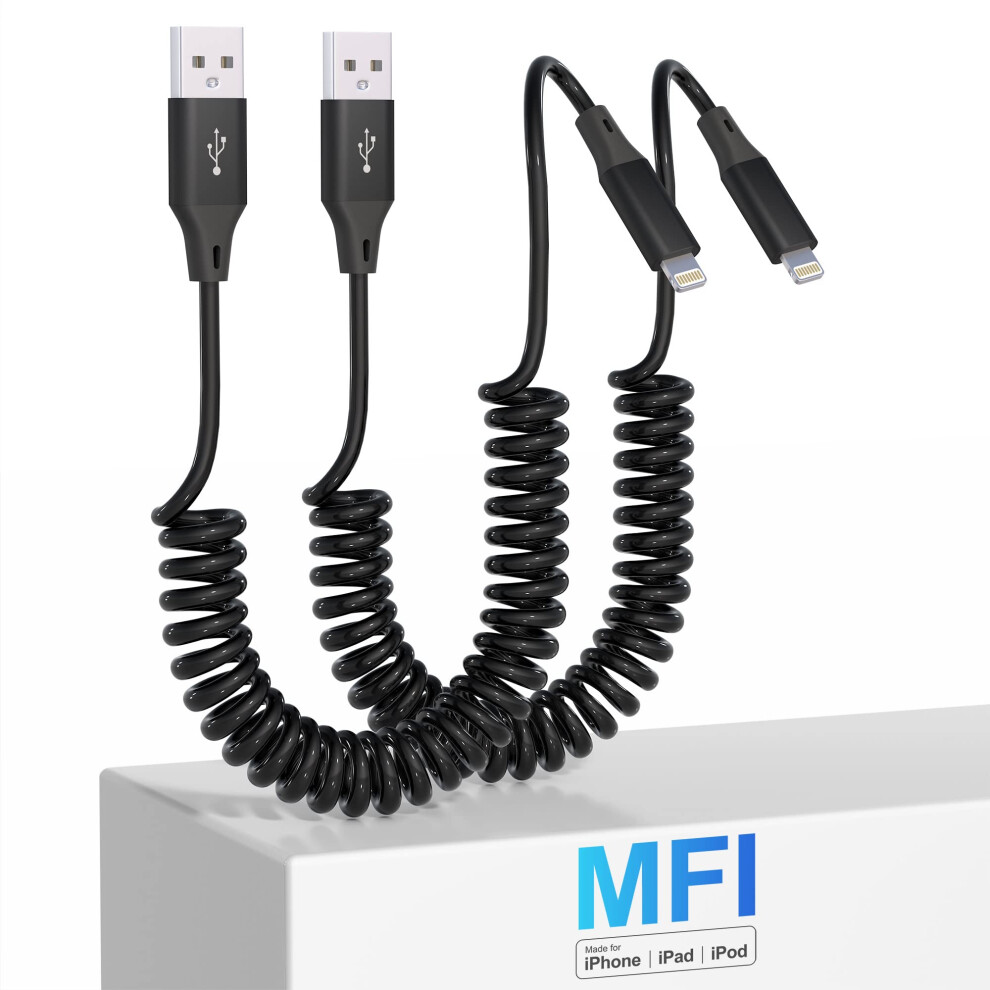 Ketaky Plus Coiled Lightning Cable 2 Pack, Apple Carplay & Mfi Certified, Retractable Iphone Charger With Data Transmission, Short Iphone Charger Cord 8000002247047