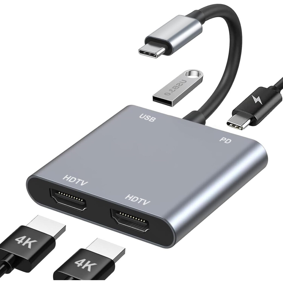 Usb C To Dual Hdmi Adapter, 4 In 1 Hdmi Splitter For Dual Monitors 4K, Usb 3.0, Pd 100W, Dual Hdmi Adapter For 2 Monitors Hdmi Dual Monitor Adapter 8000002248044