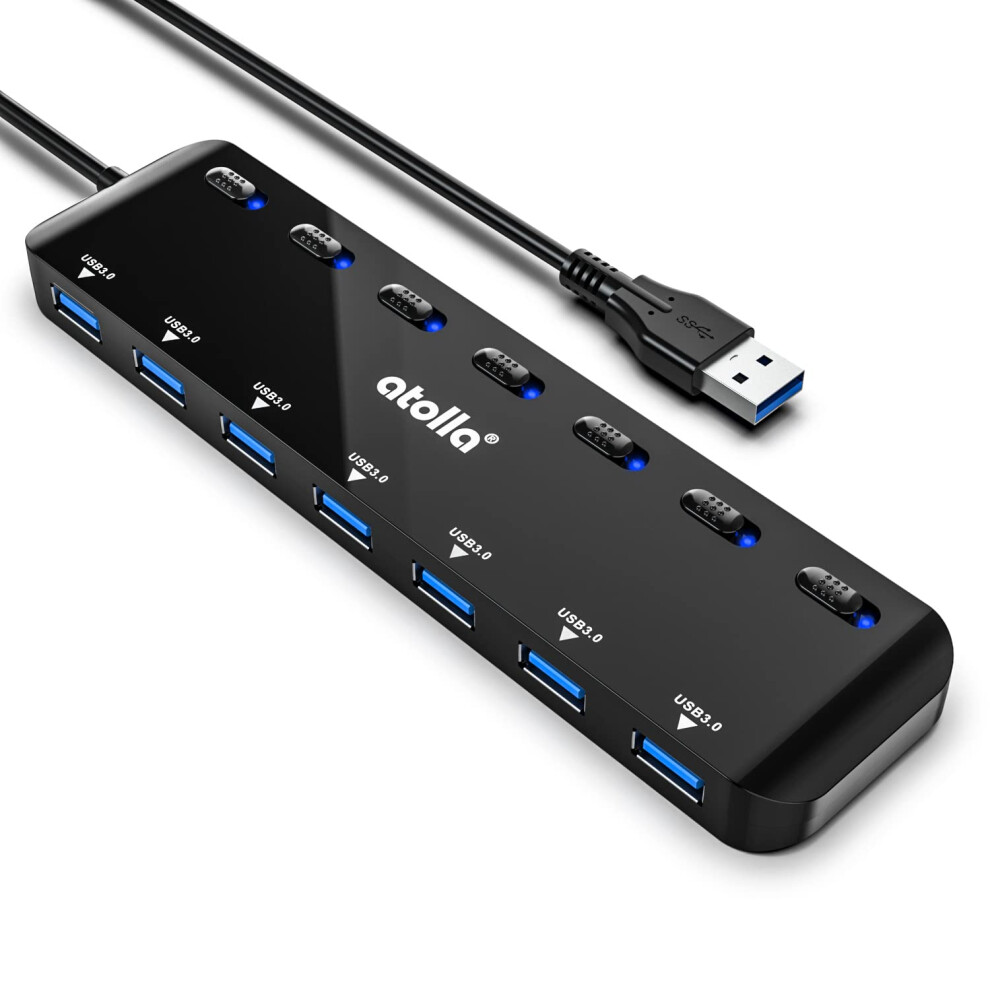 Usb Hub, Atolla 7-Port Usb 3.0 Hub Slim Usb Splitter With 3.82Ft Extended Cable And Individual Led Power Switches, Multi Usb Port Extension Data Hub 8000002254540