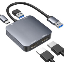 ABLEWE USB 3.0 to Dual HDMI Adapter with USB 3.0 Port, HDMI to USB Audio Video Graphics Converter Cable for Laptop Monitor Desktop TV, Compatible with
