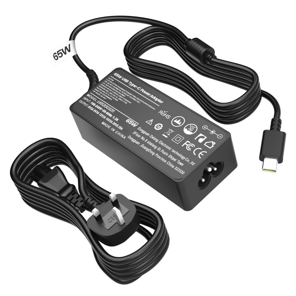 Lenovo Laptop Charger,65W Usb C Laptop Charger For Lenovo Thinkpad T14 T15 T480 T480s T490 T490s T580 T590 E490 E580 E590 L480 L390 Chromebook 100E 8000002251938