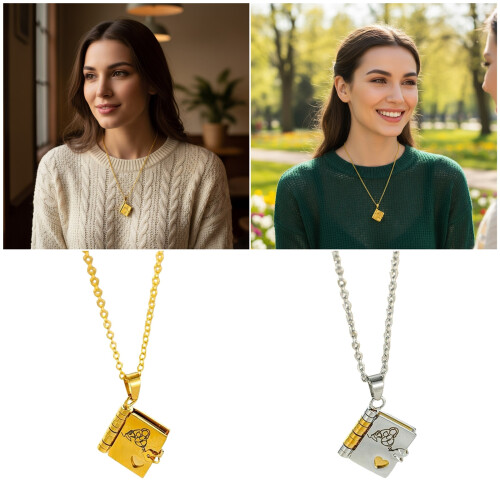 Engravable Book Shaped Necklace For Granddaughter Titanium-AAA1 2