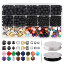 Lava Beads Kit Replacement Accessories Lava Stone Rock Beads Chakra Beads Spacers Beads Essential Oils Bracelet Necklace Jewelry Making