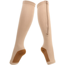 XXL Reißverschluss, Mid-Calf-Kompressionsstrümpfe, offene Zehen, Haut/Bronze