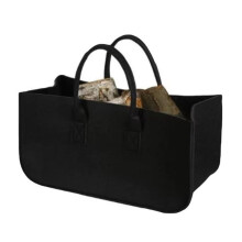 Black Felt Firewood Bag – Fireplace Basket with Newsstand Design, Perfect Wood Holder (Black)