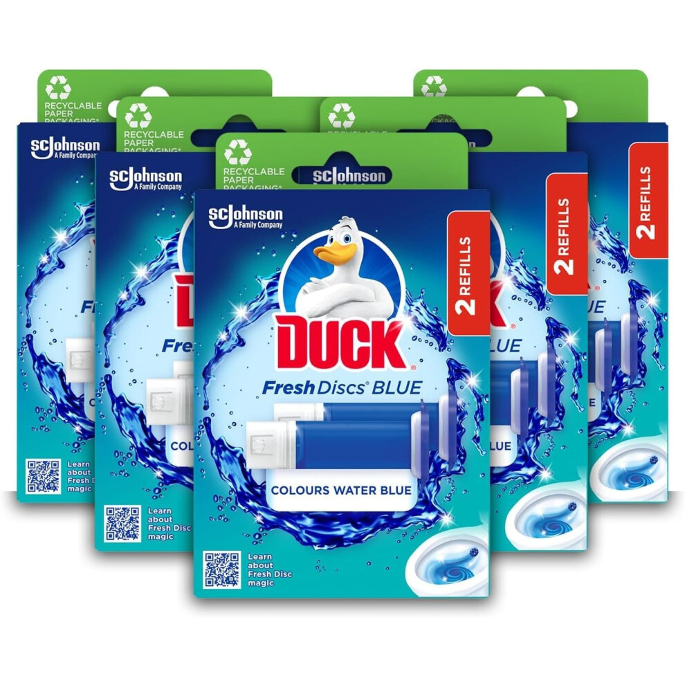 Duck Fresh Discs Toilet Cleaner Refill Twin Pack, Fights Stains That Harbour Germs, Prevents Limescale Build Up, Water Effect, Azure Lagoon, Blue
