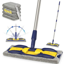 Microfibre Mops for Floor Cleaning - MEXERRIS Hardwood Floor Mops with 4 Washable Mop Pads, Wood Floor Mop with Adjustable Handle Wet Dust Mop Flat