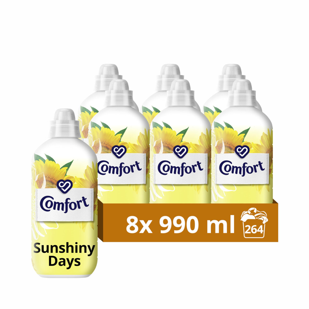 Comfort Sunshiny Days Fabric Conditioner With Stay Fresh Technology For 100 Days Of Freshness + Fragrance* 8X 990 Ml (264 Washes)
