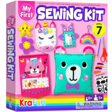 KRAFUN My First Sewing Kit for Kids Age 5 6 7 8 9 Beginner Art & Craft, Includes 6 Easy Projects Dolls and Pillows, Instruction & Plush Felt Materials