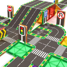 64PCS Magnetic Tiles with Road Toppers Set, Kids Toys for 3+ Year Old Boys Girls, Magnet Building Blocks Add-on Pack, STEM Construction Toys for Ages