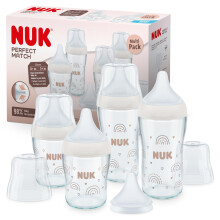 NUK Perfect Match Glass Baby Bottles Set | 6+ Months | Adapts to Baby's Palate | Temperature Control | 4 x Anti Colic Bottles & Extra Silicone Teat |