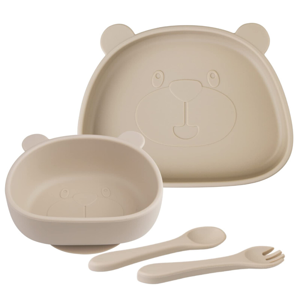 Suction Baby Plate And Bowl Set With Fork Spoon, Silicone Baby Led Weaning Supplies For Toddler Self Feeding, Bpa Free Dishwasher And Microwave Safe Nohlerlife
