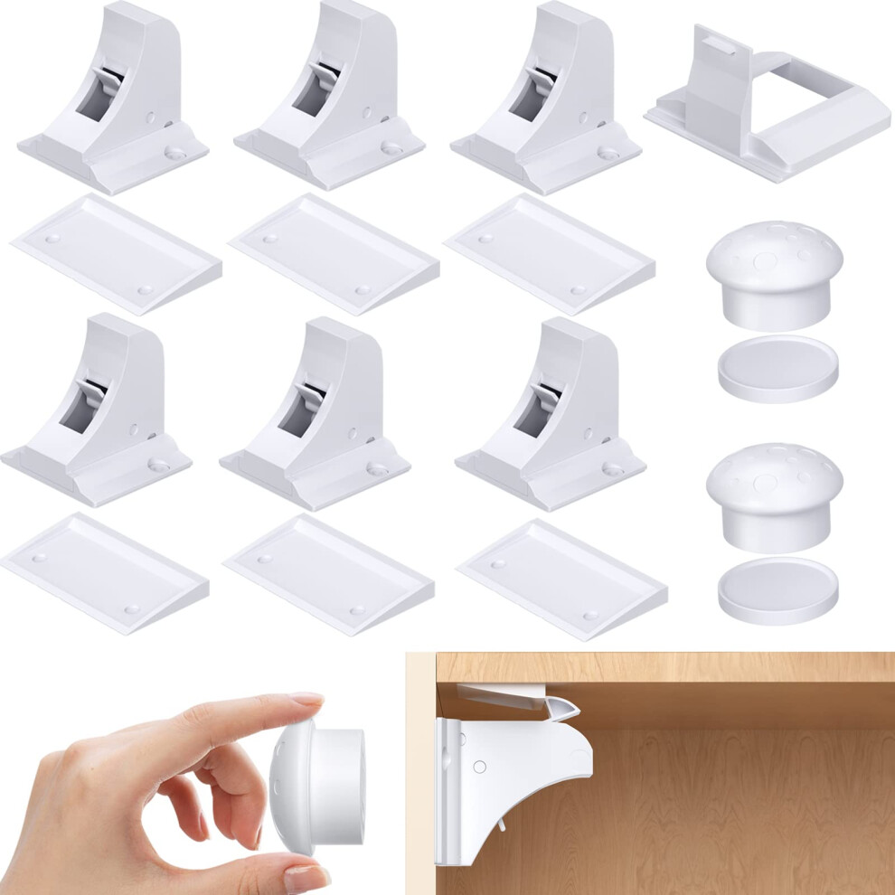 Aosite Magnetic Child Safety Cupboard Locks For Children 6 Pack+2 Keys, Baby Safety Lock For Cupboards And Drawers With Adhesive No Drilling Or Screws