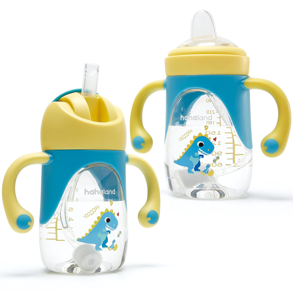 2 In 1 Baby Cups & Sippy Cup With Straw And A Spout 240Ml, Toddler Drinks Water Bottles Trainer Cup With Handles For Babies 6 12 Months - Hahaland