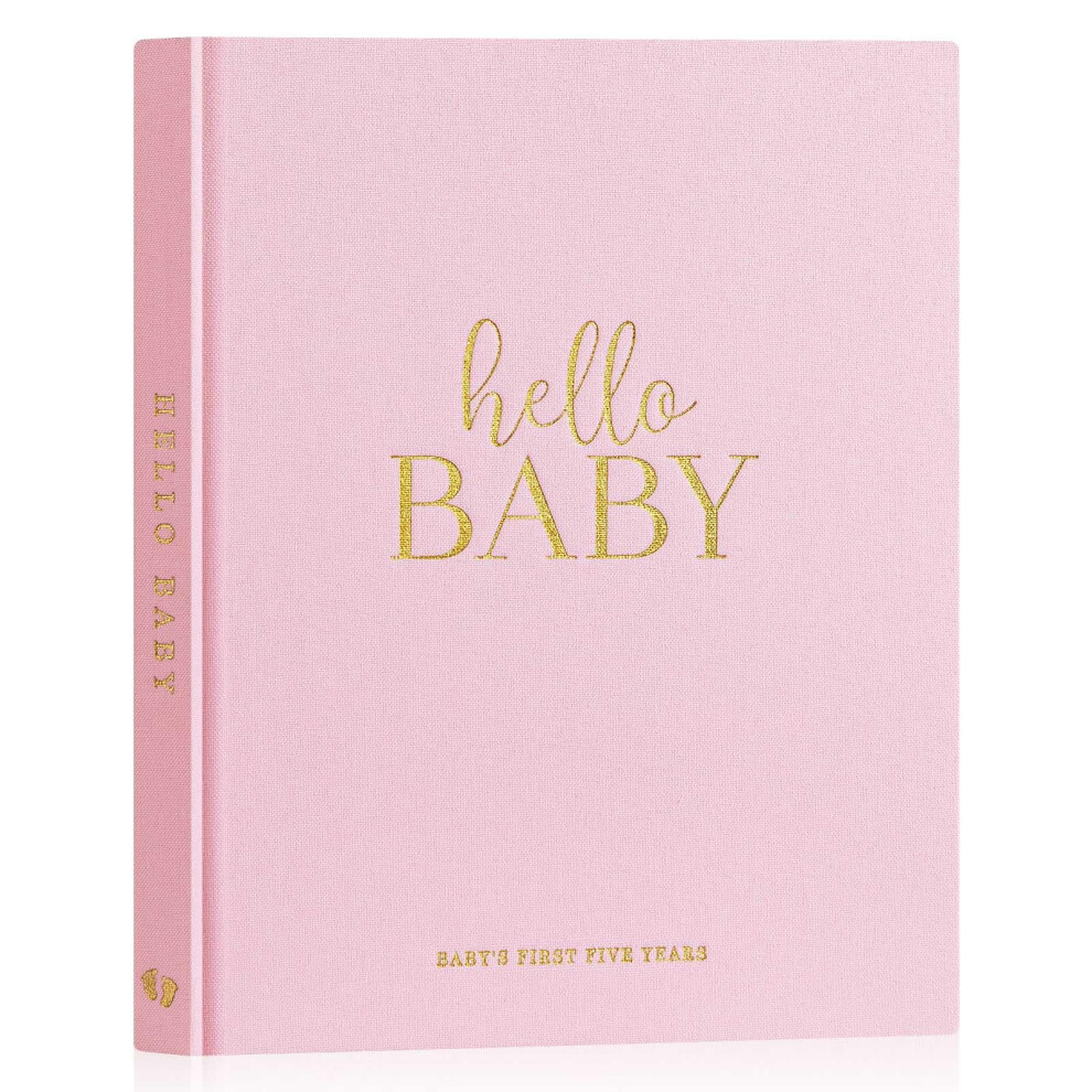 Hello Baby First 5 Year Memory Book - Linen Hardcover Keepsake For New Parents - Newborn Baby Journal Scrapbook Photo Album Milestone Book Lanpn