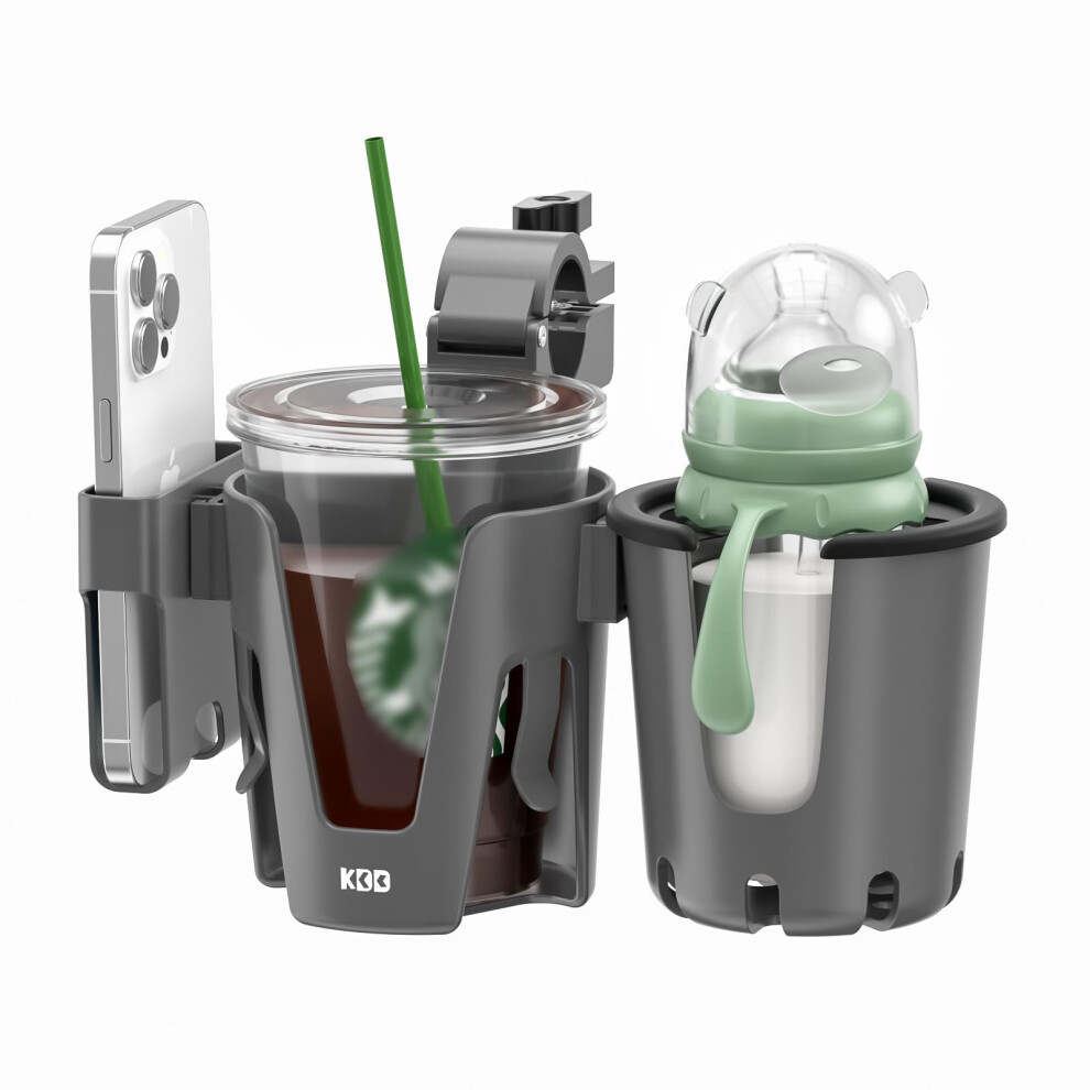 Pram Cup Holder With Phone Holder, Universal Drink Coffee Cup Holder, 3-In-1 Cup Holder For Pram, Pushchair, Buggy, Stroller, Bike, Wheelchair, Kdd