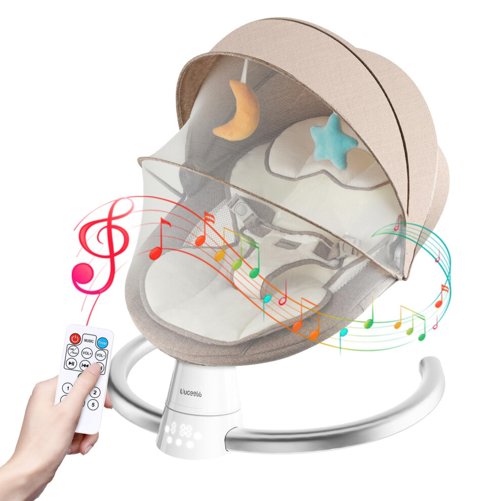 Baby Bouncer With Bluetooth, Baby Bouncer From Birth With 5 Swing Speed, 3-Stage Timer And Remote Control, Baby Swing Chair From Birth With 2 Uuoeebb