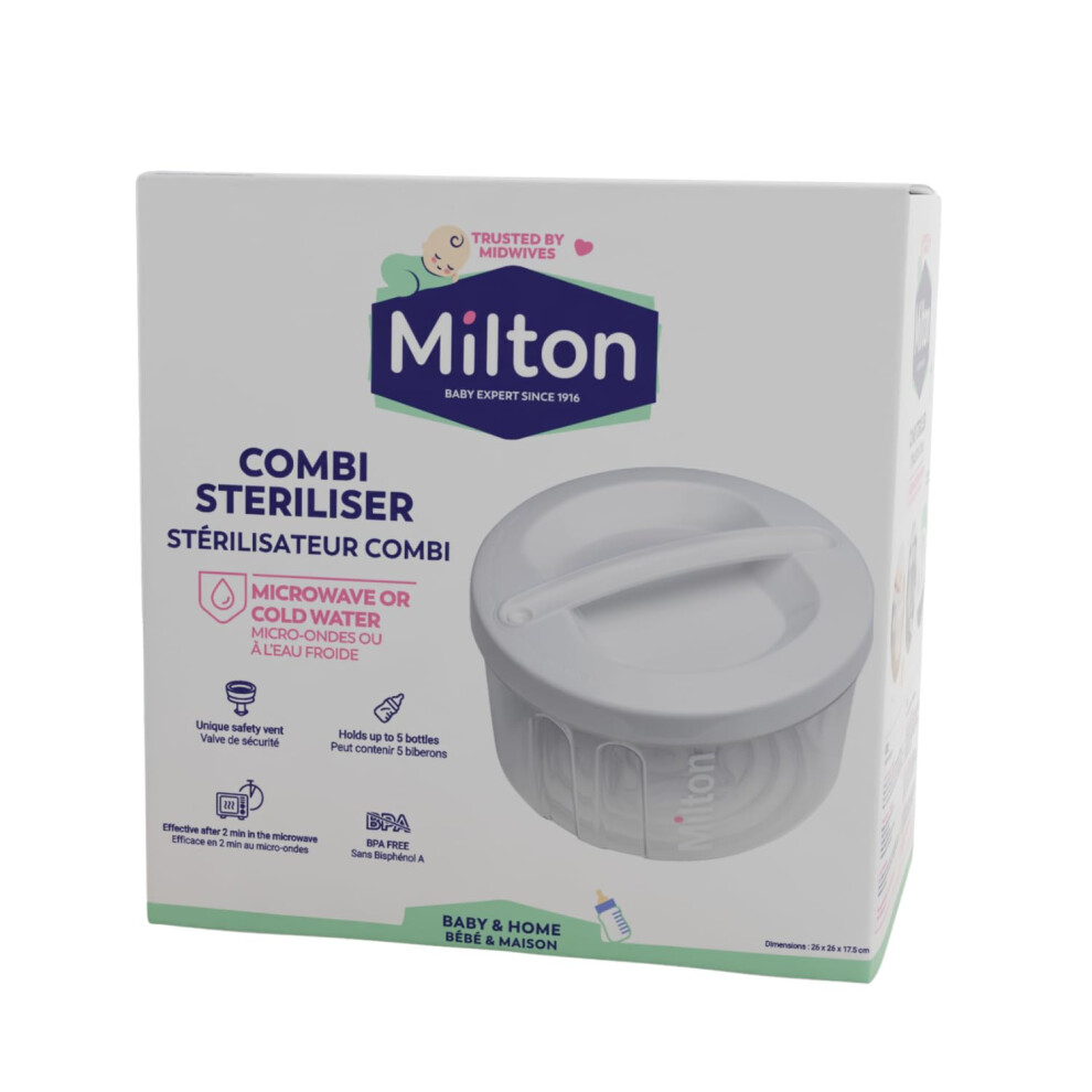 Milton Combi Microwave Or Cold Water Steriliser In White ? Fits Five Wide Neck Bottles Of Any Brand