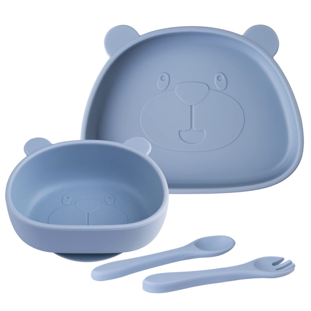 Suction Baby Plate And Bowl Set With Fork Spoon, Silicone Baby Led Weaning Supplies For Toddler Self Feeding, Bpa Free Dishwasher And Microwave Safe Nohlerlife