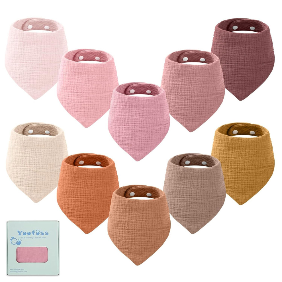 Baby Bibs 10 Pack Dribble Bandana Bibs 100% Cotton For Boys Drool Bib For Teething Soft And Absorbent With Adjustable Snaps Yoofoss