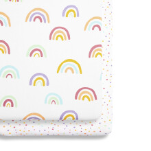 2 Pack Crib Fitted Sheets 44 x 80cm ? Rainbow Design ? Light, Breathable & Luxurious Jersey Cotton Made To Last & Designed To Fit Sn?zPod Bedside