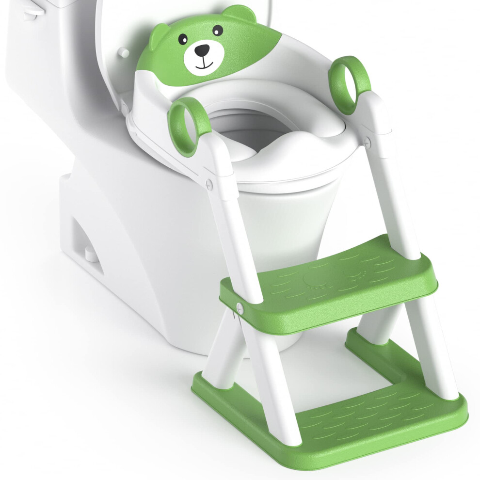 Rabb 1St Bear Potty Training Seat, Upgrade 2 In 1 Toddler Toilet Seat,Splash Guard Anti-Slip Pad Step Stool,Green