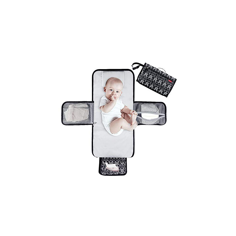 Portable Nappy Changing Mat Baby Travel Change Mat With Wipe-Pocket And Head Cushion, Black Lekebaby