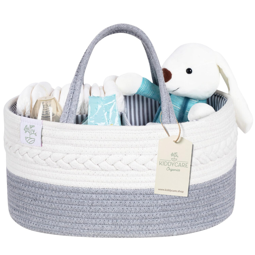 Diaper Nappy Caddy Organizer For Baby Nursery Basket With Handle Lid | Nursing Caddy With Changing Table Organizer Cart | Rope Diaper Caddy Kiddycare