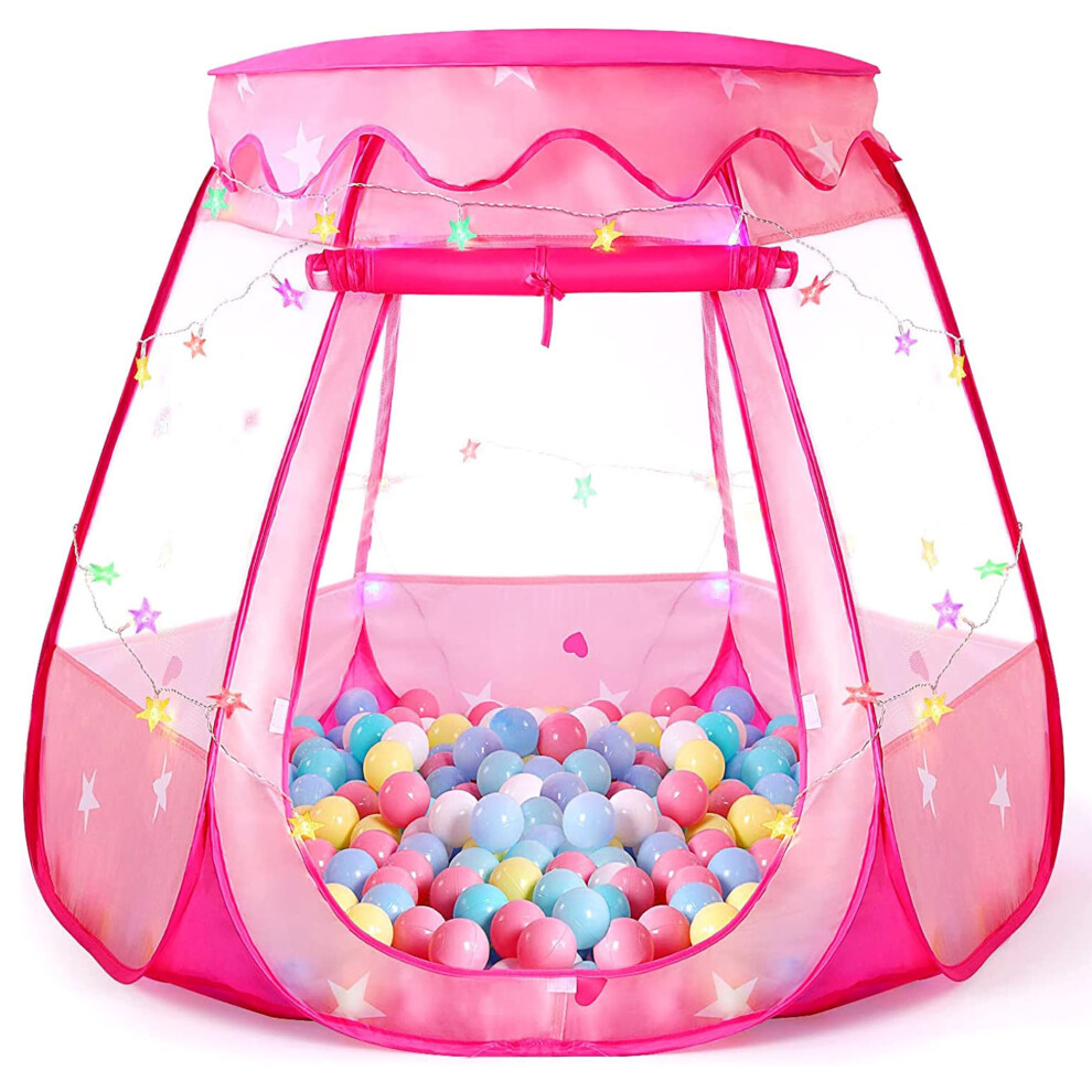 Tikolus Pop Up Princess Tent for Girls, Toddler Girl Toys Kids Ball Pit with Colorful Star Lights, Foldable Kids Play Tent with Carrying Bag,-image-OPC-PMXVWPH-NEW