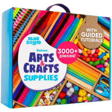 Blue Squid Arts & Crafts Chest - 3000+ pcs Deluxe Craft Supplies Box, 2 Drawers, 18 Compartments, Sturdy Handle - Art Crafting Kit Easter Gifts for