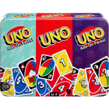 Mattel Games UNO Card Game with 2 Add On Packs & Collectible Tin for Kids, Adults & Family Game Night. 2 to 10 Players, JCV60