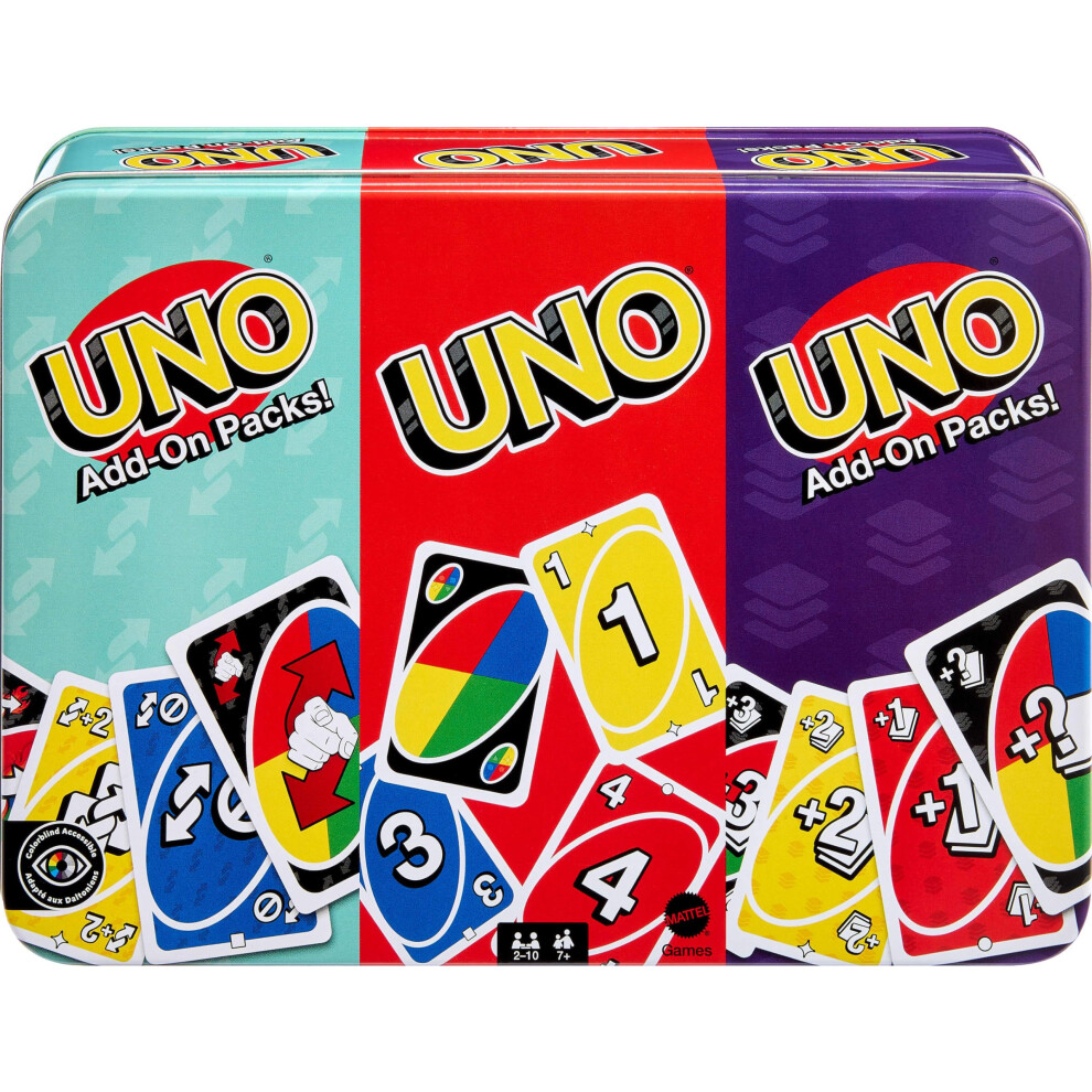 Mattel Games Uno Card Game With 2 Add On Packs & Collectible Tin For Kids, Adults & Family Game Night. 2 To 10 Players, Jcv60