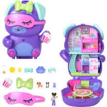 Polly Pocket Dolls and Playset, Sleepover Puppy Compact, Travel Toy with 1 Micro Doll, Pet Dogs, Food & Fashion Styling Accessories, JCR38