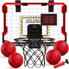TEMI Basketball Hoop Indoor, LED Lights and Sounds Basketball Hoop with 4 Balls & Electronic Scoreboard, Over The Door Basketball Hoop, Basketball