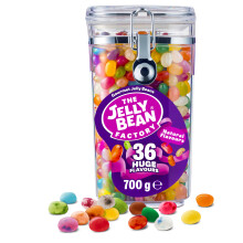 The Jelly Bean Factory, Gourmet Jelly Beans 700 g Jar - 36 Natural, Huge Jelly Fruit Flavours, Retro American Sweets, Chewy Jelly Sweets for Kids,