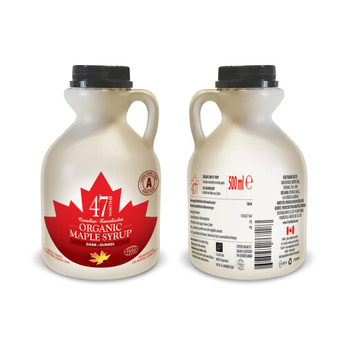 47? North Canadian Organic Maple Syrup, Single Source, Grade A, Dark Robust, 500ml (1 Bottle) 1