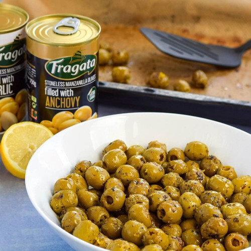 Fragata Stoneless Olives filled with Garlic (8x350g case) 2