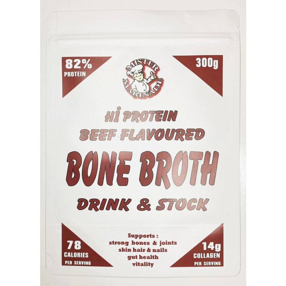 Mister Marinade Bone Broth Beefy Drink And Stock 300G, 100% Natural Collagen & Protein Bone Broth From Sweden. Nutrition For Healthy Joints, Skin, Hair & Nails