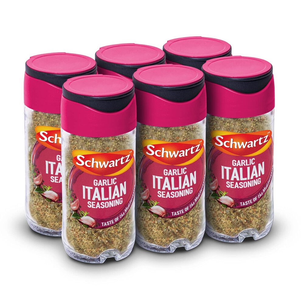 Schwartz Garlic Italian Seasoning 43 G | Jar | Pack Of 6 | Mediterranean Taste | With Garlic, Oregano And Pepper | Perfect For Pasta Sauces And Black