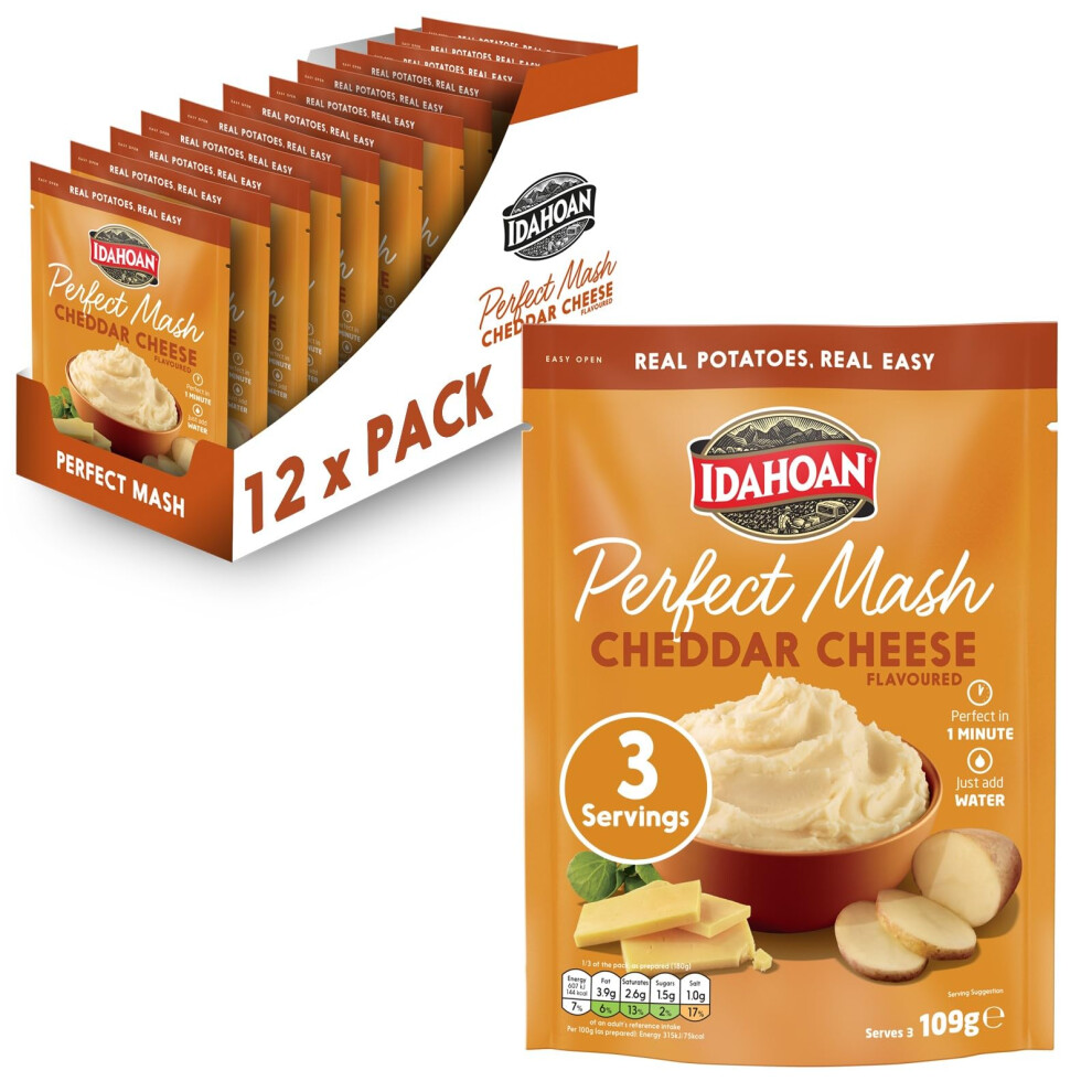 Idahoan Potato Mash, Gluten Free, Vegetarian, Cooks In 1 Minute, Pantry Food, Cheddar Cheese Bulk Pack Of 12